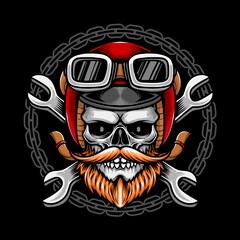 biker skull with wrench illustration