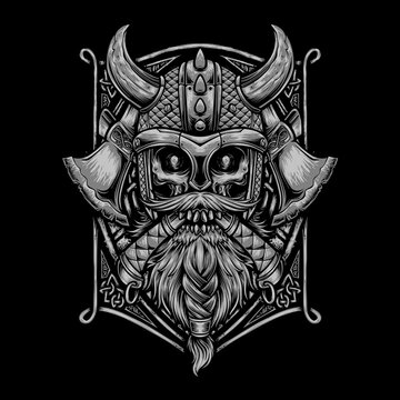 viking skull vector for tshirt design