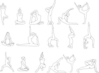 Obraz premium Big set continuous line drawing of woman doing yoga.vector illustration