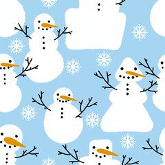 Winter seamless print with snowman and snowflakes for Christmas wrapping paper and fabrics and kids