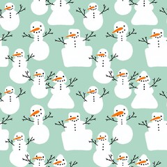 Winter seamless print with snowman and snowflakes for Christmas wrapping paper and fabrics and kids