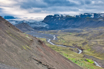 Fototapeta premium Porsmork valley and Tindfjallajokull glacier, Iceland