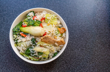 Traditional Chinese cuisine: rice with lard and vegetables
