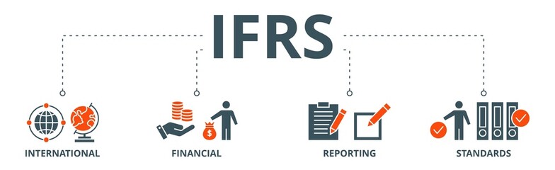 Ifrs banner web icon vector illustration concept for international financial reporting standards with icon of global, network, money, documents, books, and writing