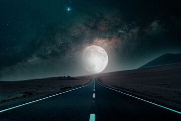 road to the moon in the desert background