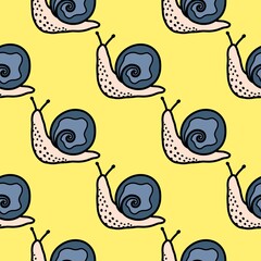 Fototapeta premium Kids seamless snails pattern for wallpaper and fabrics and textiles and packaging and gifts and wrapping paper