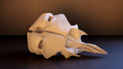 Fototapeta alien skull specimen at the museum bizarre species hoax fact check false news 3D illustration obraz