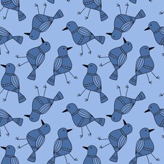 Cartoon doodle seamless birds pattern for fabrics and wrapping paper and notebooks and linens and kids