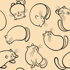 Funny cartoon cats pattern / Seamless background with grotesque cats 