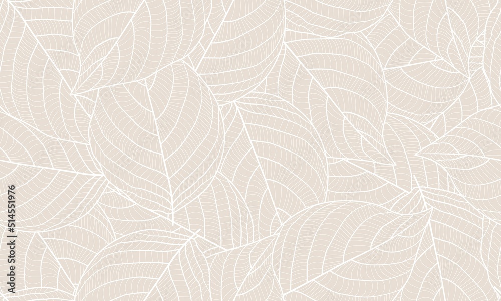 Leaves Seamless Pattern. Abstract Lines Leaves Background. Floral Wallpaper. Botanical Design for Prints, Surface, Home Decoration, Fabric. Vector Illustration.