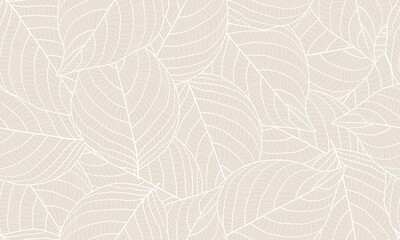 Leaves Seamless Pattern. Abstract Lines Leaves Background. Floral Wallpaper. Botanical Design for Prints, Surface, Home Decoration, Fabric. Vector Illustration.