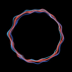 Wavy red blue circle frame background. Use photoshop layer mode lighten, screen, linear dodge (add) to remove the background