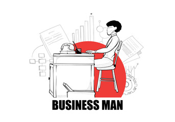 Hand drawn business man working in office. illustration of business man