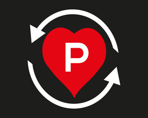P vector logo icon with love shape and Aro illustration design isolated background symbol