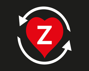 Z vector logo icon with love shape and Aro illustration design isolated background symbol