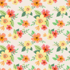 Orange and Yellow Cute Gouache Floral Seamless Pattern