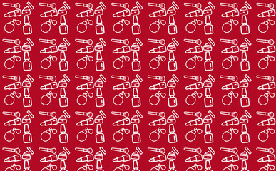 Naklejka premium Red background silhouettes of makeup, wrapping paper