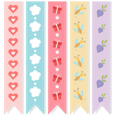 Cute ribbon. Scrapbook decoration sticker. Vector illustration.