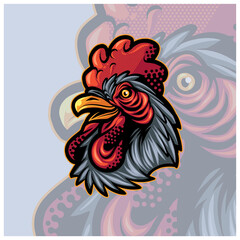 detailed rooster head mascot logo © ironstone72