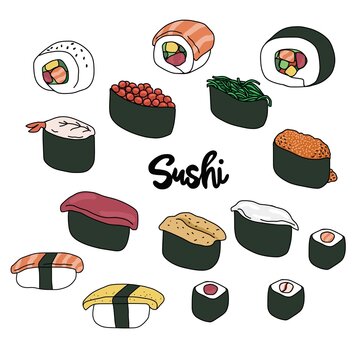 Japanese sushi line art drawing illustration	
