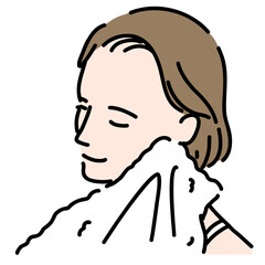 顔をタオルで拭いている若い女性
