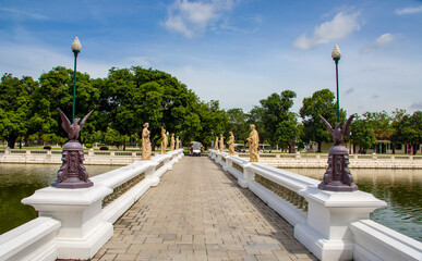 the doll's bridge in Bang Pa-In Palace Ayutthaya Thailand. Tourists are allowed to drive Golf cart...