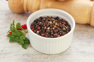 Peppercorn mix heap in the bowl