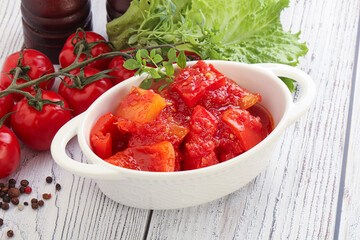Hungarian lecho with tomato and paprika