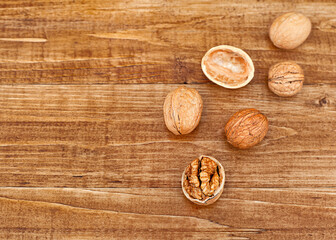 walnuts on a wooden table close-up