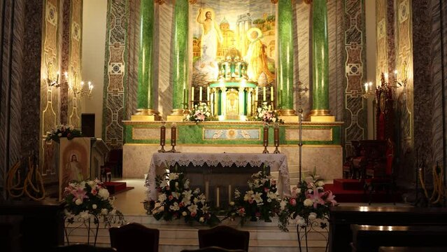 beautiful catholic church altar inside decor and candles