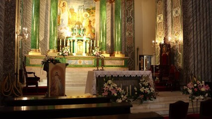 beautiful catholic church altar inside decor and candles