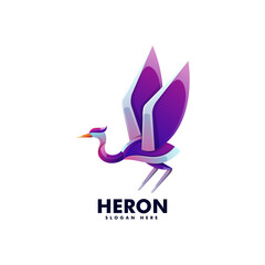 Vector Logo Illustration Heron Gradient Colorful Style.