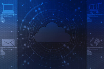 2d illustration of Cloud computing, Digital Cloud computing Concept background. Cyber technology, internet data storage, database and data server concept
