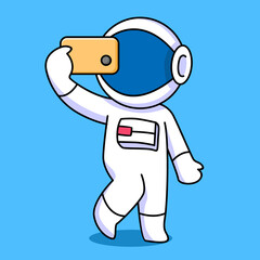 cute astronaut take a selfie cartoon design