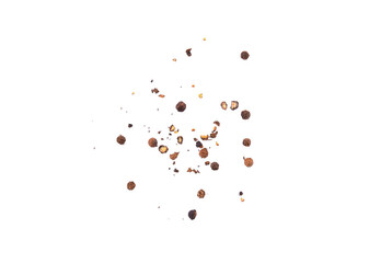 Ground black pepper isolated, top view, white background.