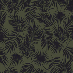 Naklejka na ściany i meble Tropical leaves seamless pattern. Jungle floral vector illustration. Abstract botanical background. Palm trees branches fashion print for fabric, package, paper