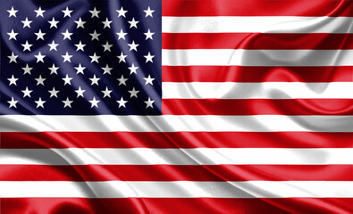 Fototapeta premium United stated Of America flag on satin texture effect