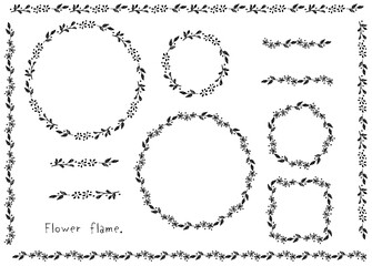 手描きの草木、花輪フレーム 、罫線セット