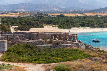Naxos Greece 06-03-2022. Unfinished hotel at Aliko on Naxos Island. Greece. - obrazy, fototapety, plakaty