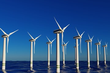 Windmill for electricity generation in the sea. 3D Render