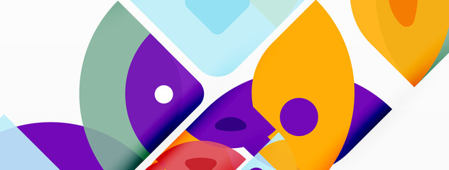 Colorful minimal geometric abstract background. Triangle shape with round elements, circles. Trendy techno business template for wallpaper, banner, background or landing