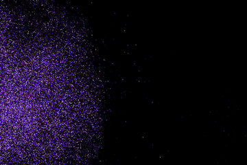 Purple Explosion Of Confetti. Magenta Abstract Texture Isolated On Black Background. Mauve Flat Design Element. Vector Illustration, EPS 10.