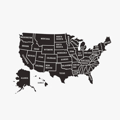 Fototapeta na wymiar Graphic vector map of United States of America with the names
