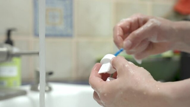 Cleaning and setting up breast pump.