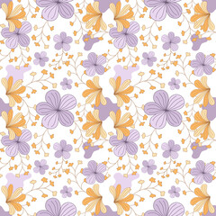 Seamless flowers patterns designed in doodle and vintage style. on white background for digital print, background, spring theme decoration, fabric pattern, card, scrapbook, t-shirt design and more