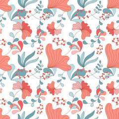 Seamless flowers patterns designed in doodle and vintage style. on white background for digital print, background, spring theme decoration, fabric pattern, card, scrapbook, t-shirt design and more