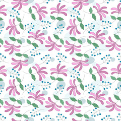 Seamless flowers patterns designed in doodle and vintage style. on white background for digital print, background, spring theme decoration, fabric pattern, card, scrapbook, t-shirt design and more