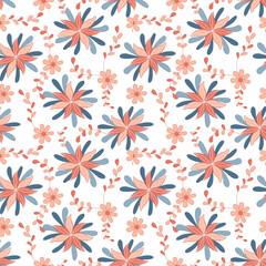 Seamless flowers patterns designed in doodle and vintage style. on white background for digital print, background, spring theme decoration, fabric pattern, card, scrapbook, t-shirt design and more