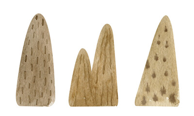 Watercolor set hand painted mountains background template. Hill shape and silhouette backdrop.