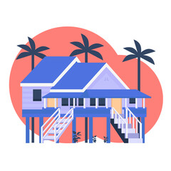 Fototapeta premium Illustration of a house on stilts in the countryside